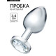 Анальная пробка серебряная, кристалл прозрачный, d=34 мм