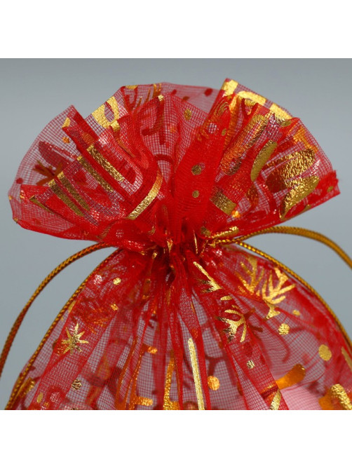 Мешочек подарочный новогодний органза Happy new year, 16×24 см ± 1.5 см