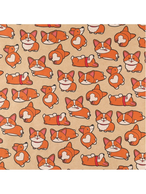 Бумага упаковочная крафт «Корги», 70×100 см