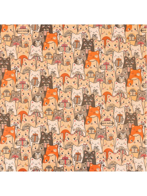 Бумага упаковочная крафт «Котики с подарками», 70×100 см