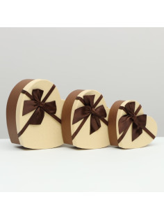 Набор подарочных коробок 3 в 1 Сердца, коричневый, 21×19×9 - 15.5×14×6 см