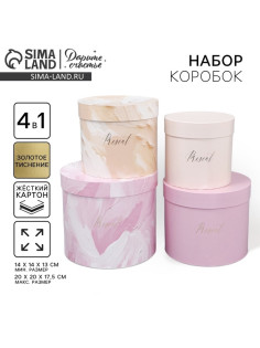 Набор коробок для цветов 4 в 1, упаковка подарочная, «Нежный», 14×14×13 см - 20×20×17.5 см