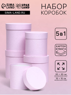 Набор круглых подарочных коробок 5 в 1 «Пыльная роза», 20×20 - 15×15