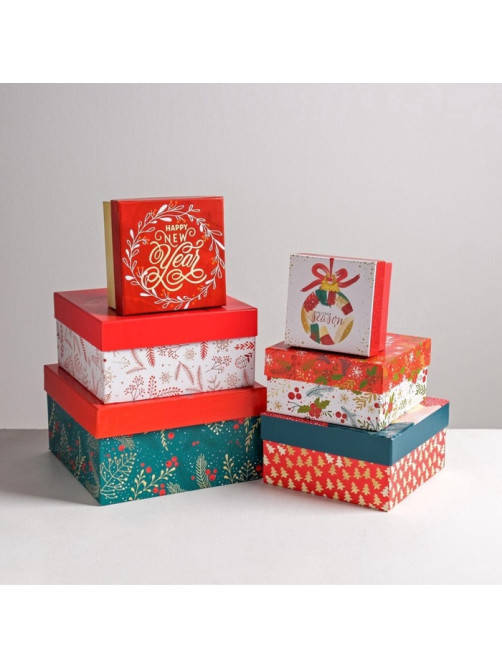 Набор подарочных коробок 6 в1 Happy new year, 10×10×6 - 20×20×11 см, Новый год