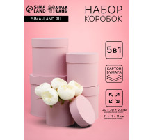 Набор круглых подарочных коробок 5 в 1 «Пыльная роза», 20×20×20 - 11×11×11 см см