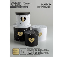 Набор коробок для цветов 4 в 1, упаковка подарочная, «Чёрно-белый», 14×14×13 см - 20×20×17.5 см