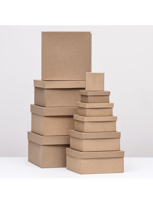 Набор коробок квадратных 10 в 1 крафт,24.5×24.5×11.5 - 6.5×6.5×4 см,