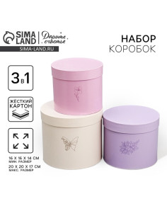 Набор коробок 3 в 1, упаковка подарочная, «Цветы», 16×16×14‒20×20×17 см