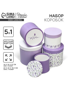 Набор коробок 5 в 1, упаковка подарочная, «Лаванда», 13×14 ‒ 19.5×22 см