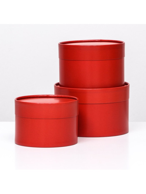 Набор подарочных коробок 3 в 1, завальцованные, круглые, красный, 16×10.14×9.13×8.5 см