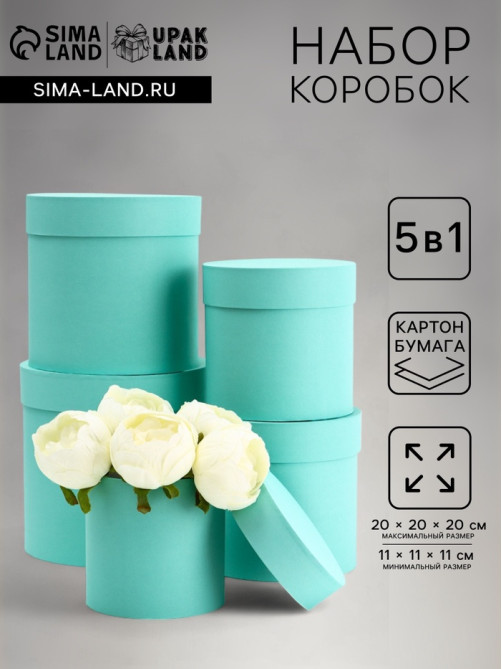 Набор шляпных подарочных коробок 5 в 1 «Мята однотонный»,20×20×20‒11×11×11 см