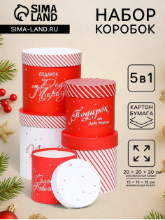 Набор шляпных новогодних коробок 5 в 1 «Подарок под Ёлку», 20×20 - 15×15 см