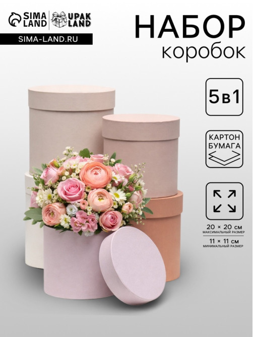 Набор круглых коробок 5 в 1 «Нюд», 20×20×20 - 11×11×11 см