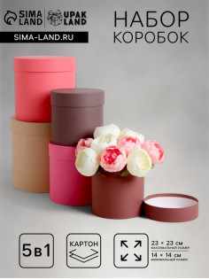 Набор шляпных подарочных коробок 5 в 1« Кофейный», 23×23 - 14×14 см