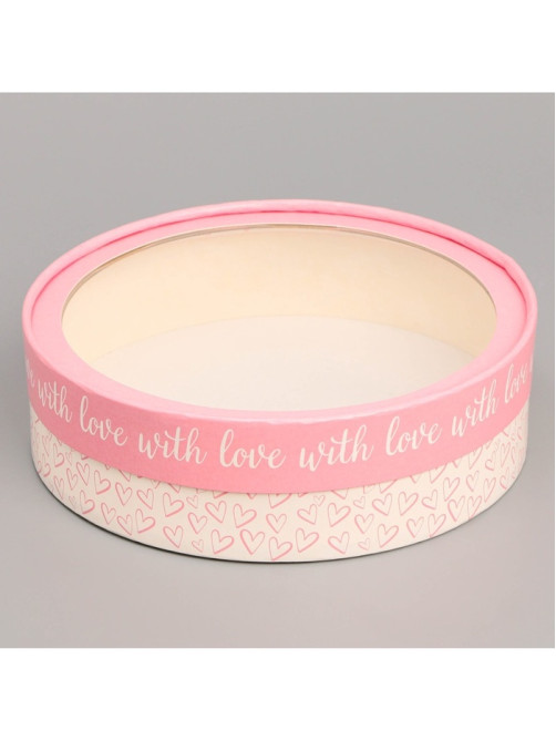 Коробка для макарун, кондитерская упаковка тубус с окном With love 20×20×5 см