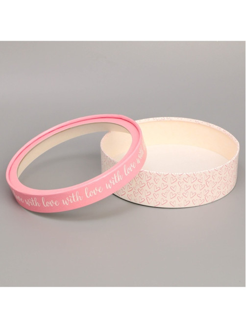 Коробка для макарун, кондитерская упаковка тубус с окном With love 20×20×5 см