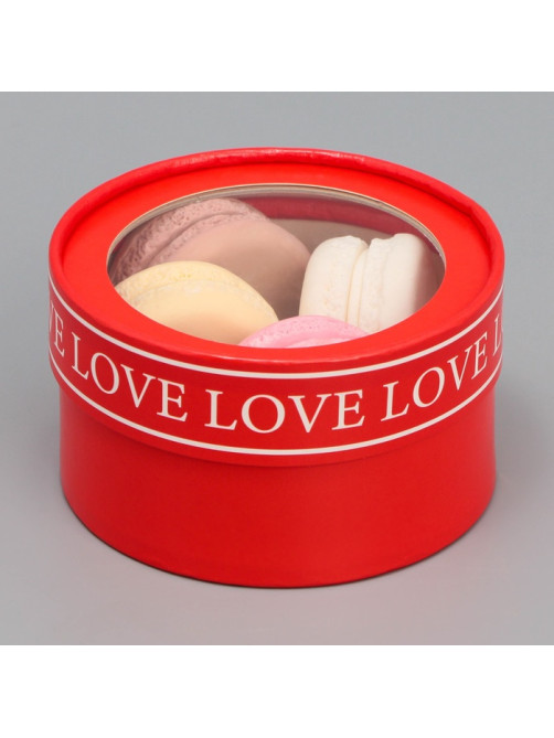 Коробка для макарун, кондитерская упаковка тубус с окном Love, 12×12×5 см