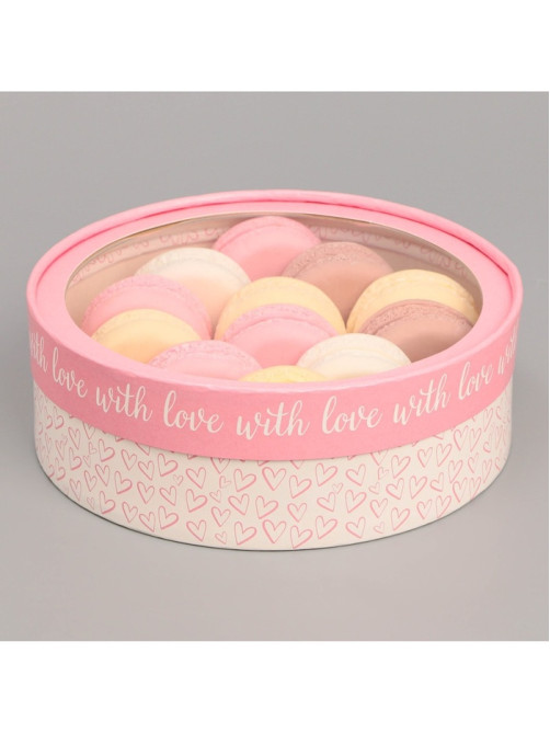 Коробка для макарун, кондитерская упаковка тубус с окном With love 20×20×5 см