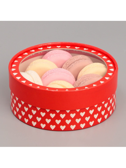 Коробка для макарун, кондитерская упаковка тубус с окном Love 16×16×5 см