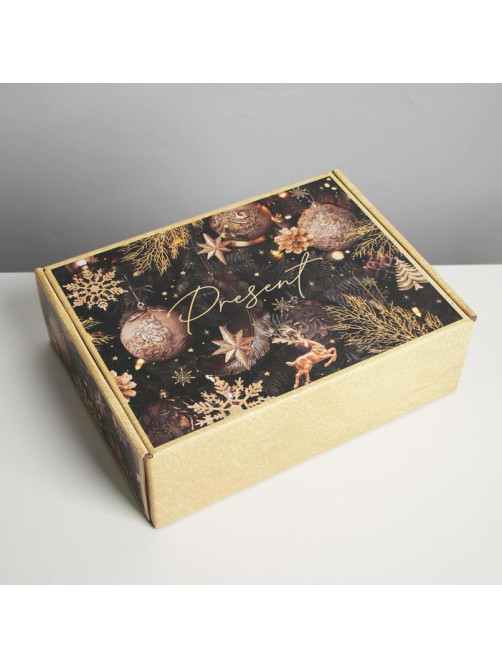 Коробка подарочная новогодняя складная Present, 30.5×22×9.5 см, Новый год