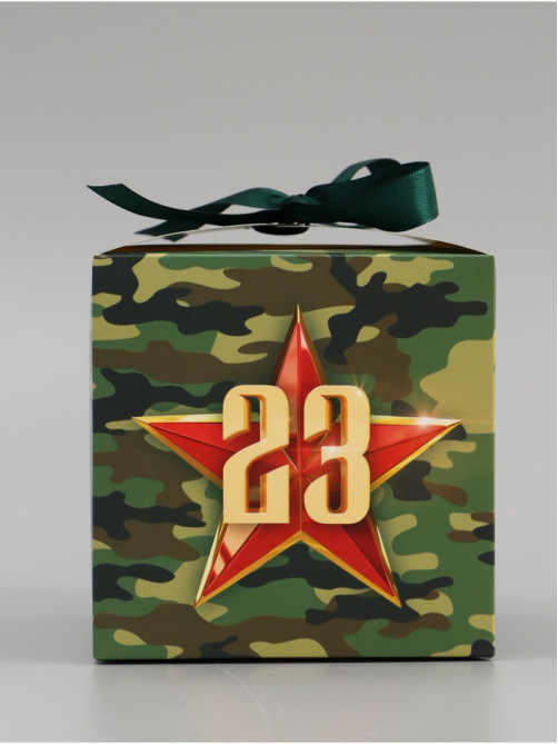Коробка подарочная складная, упаковка, «С 23 февраля, камуфляж», 12×12×12 см