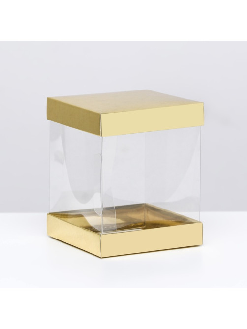 Коробка с PVC Мини «Золото» для цветов и подарков, 10×10×12 см