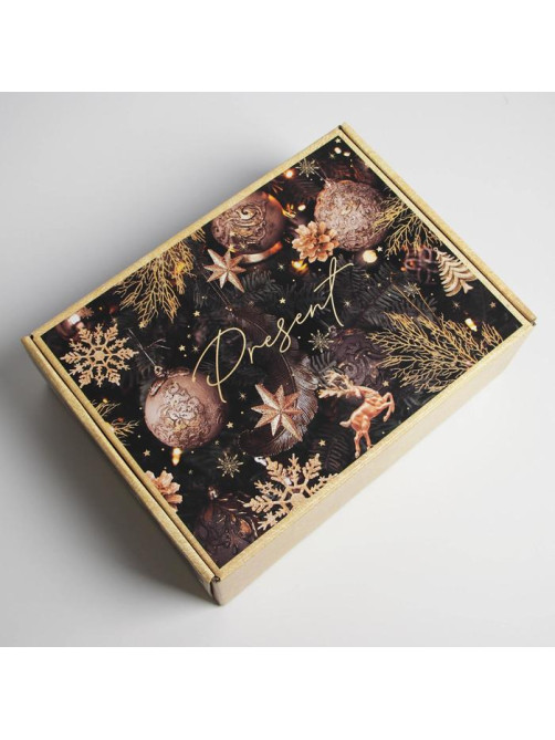 Коробка подарочная новогодняя складная Present, 30.5×22×9.5 см, Новый год