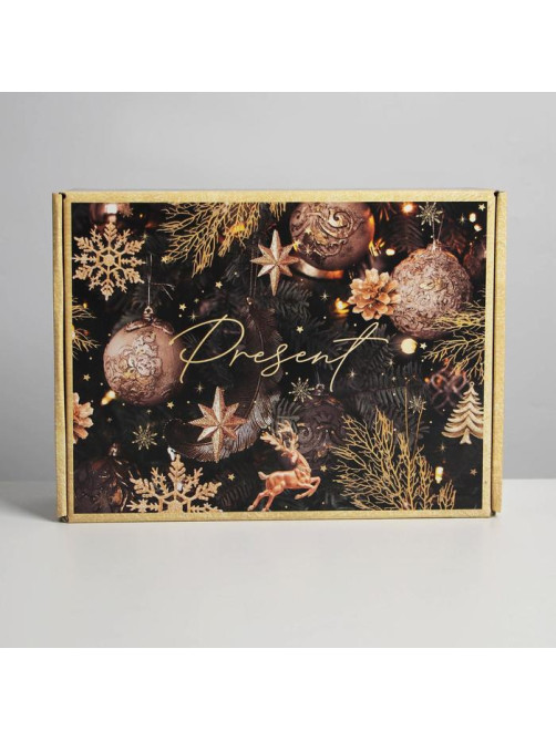 Коробка подарочная новогодняя складная Present, 30.5×22×9.5 см, Новый год