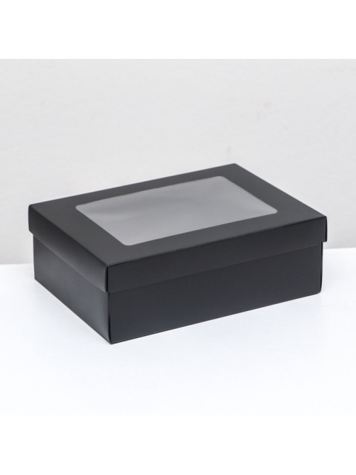 Коробка подарочная складная, упаковка, «Чёрная», с окном 21×15×7 см
