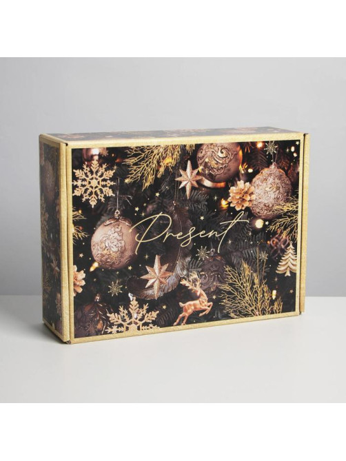 Коробка подарочная новогодняя складная Present, 30.5×22×9.5 см, Новый год