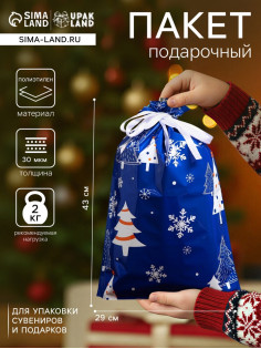 Пакет подарочный новогодний с завязками, «Зимний лес», 29×43 см