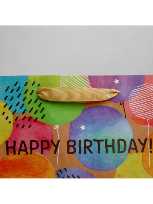 Пакет подарочный крафтовый, упаковка, Happy birthday, ML 23×27×11.5 см