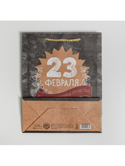 Пакет подарочный крафтовый, упаковка, «С 23 февраля», MS 18×23×8 см