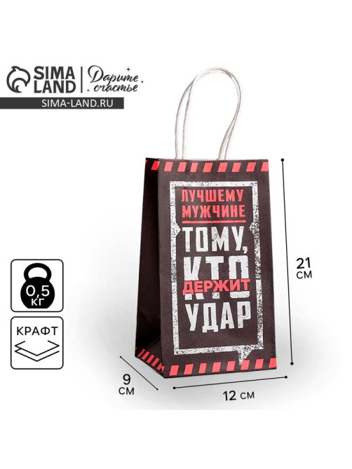 Пакет подарочный крафт, упаковка, «С 23 февраля!», 12×21×9 см