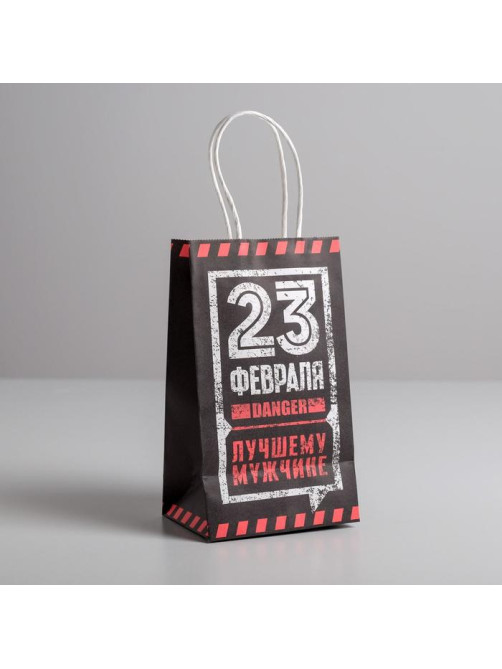 Пакет подарочный крафт, упаковка, «С 23 февраля!», 12×21×9 см