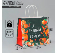 Пакет подарочный новогодний крафтовый «Новогодняя суета», 25×22×12 см