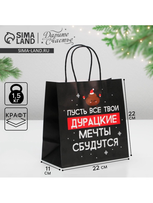 Пакет подарочный новогодний «Пусть мечты сбудутся», 22×22×11 см