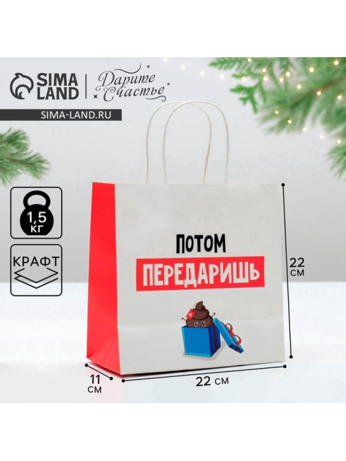 Пакет подарочный новогодний «Потом передаришь», 22×22×11 см