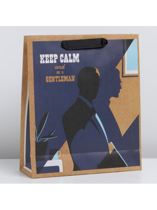 Пакет подарочный крафтовый, упаковка, Keep calm, M 26 х 30 х 9 см