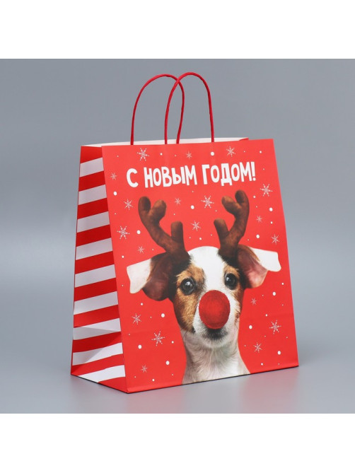 Пакет подарочный новогодний крафтовый «С Новым годом», 28×32×15 см