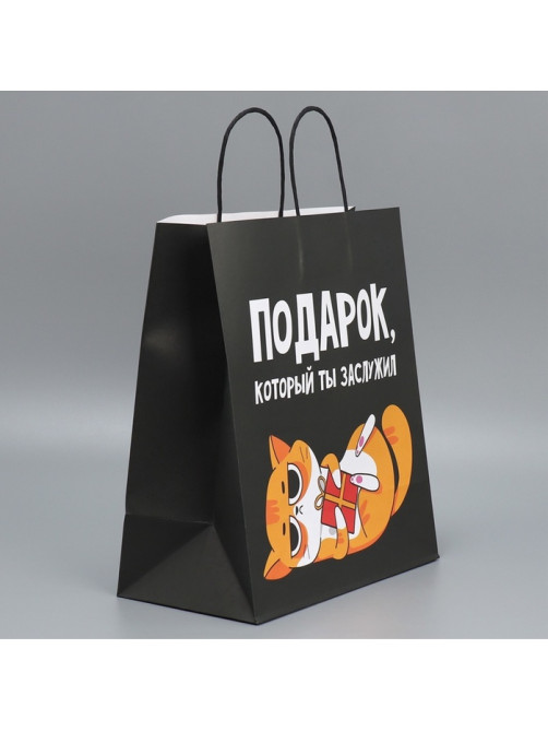 Пакет подарочный крафтовый, упаковка, «Киса», 28×32×15 см