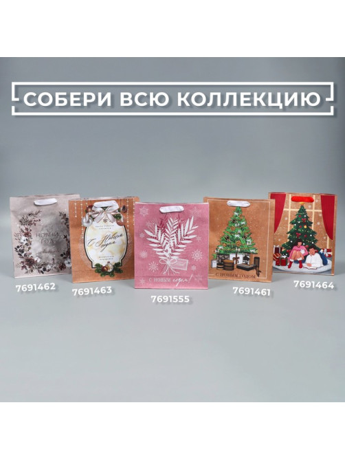 Пакет подарочный новогодний крафтовый «Уют в доме», M 26×30×9 см