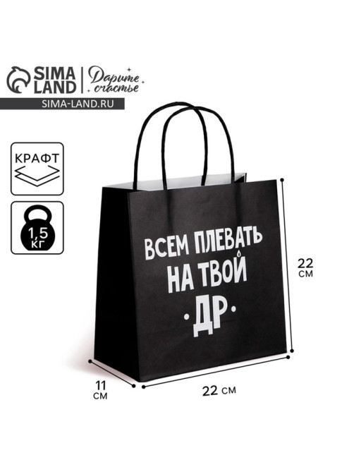 Пакет подарочный, упаковка, «Всем плевать на твой др», 22×22×11 см