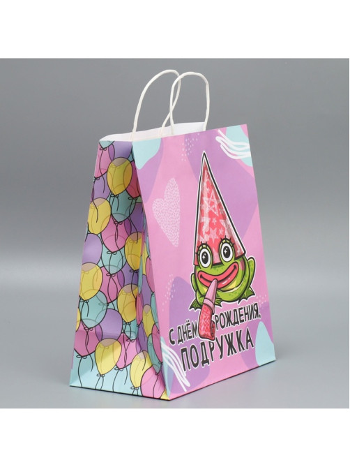 Пакет подарочный крафтовый, упаковка, «Подружка», 28×32×15 см