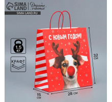 Пакет подарочный новогодний крафтовый «С Новым годом», 28×32×15 см