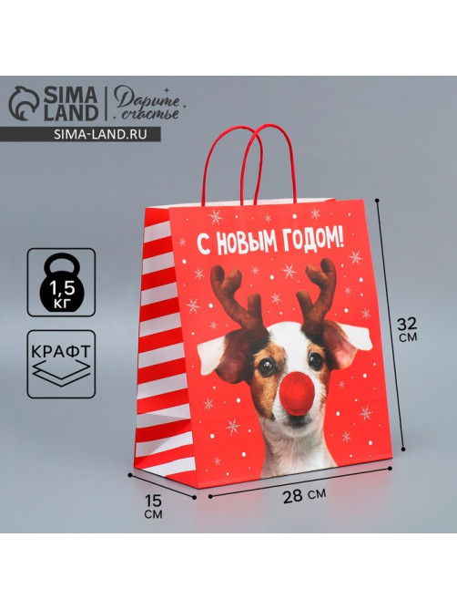 Пакет подарочный новогодний крафтовый «С Новым годом», 28×32×15 см