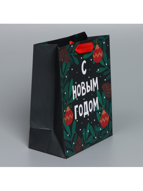 Пакет подарочный новогодний крафтовый «Green», MS 18×23×10 см