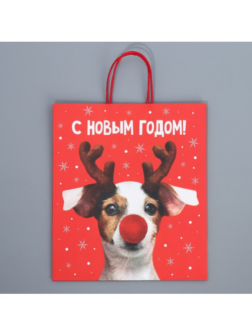 Пакет подарочный новогодний крафтовый «С Новым годом», 28×32×15 см