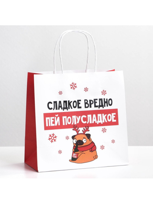 Пакет подарочный новогодний «Сладкое вредно», 22×22×11 см