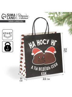 Пакет подарочный новогодний «На носу НГ», 22×22×11 см